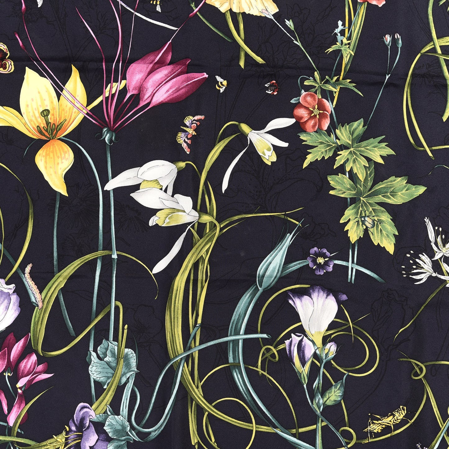 Silk Floral Square Scarf Black