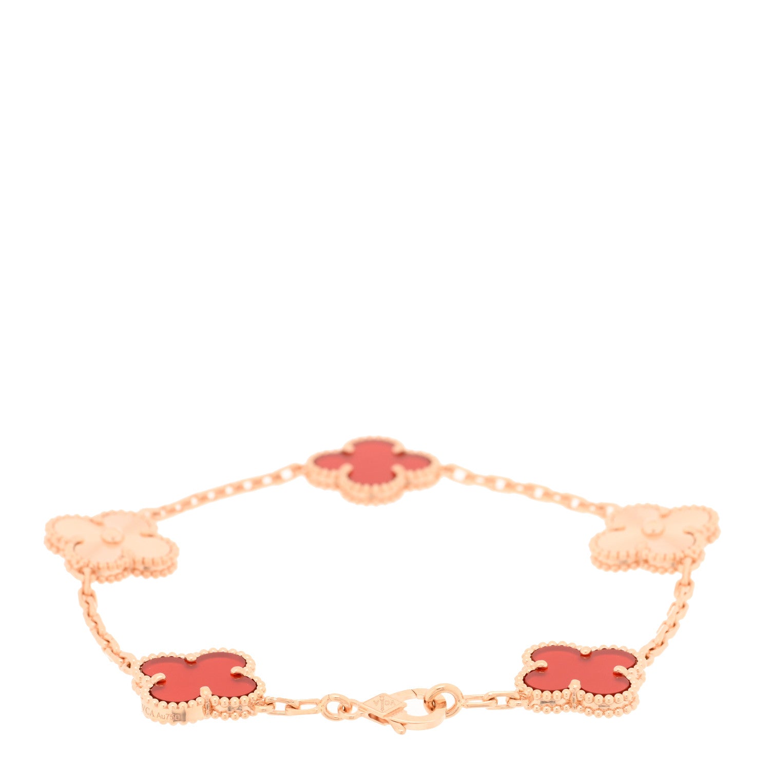 Van Cleef & Arpels 18K Rose Gold Carnelian 5 Motifs Guilloche Vintage Alhambra Bracelet 2 of 4