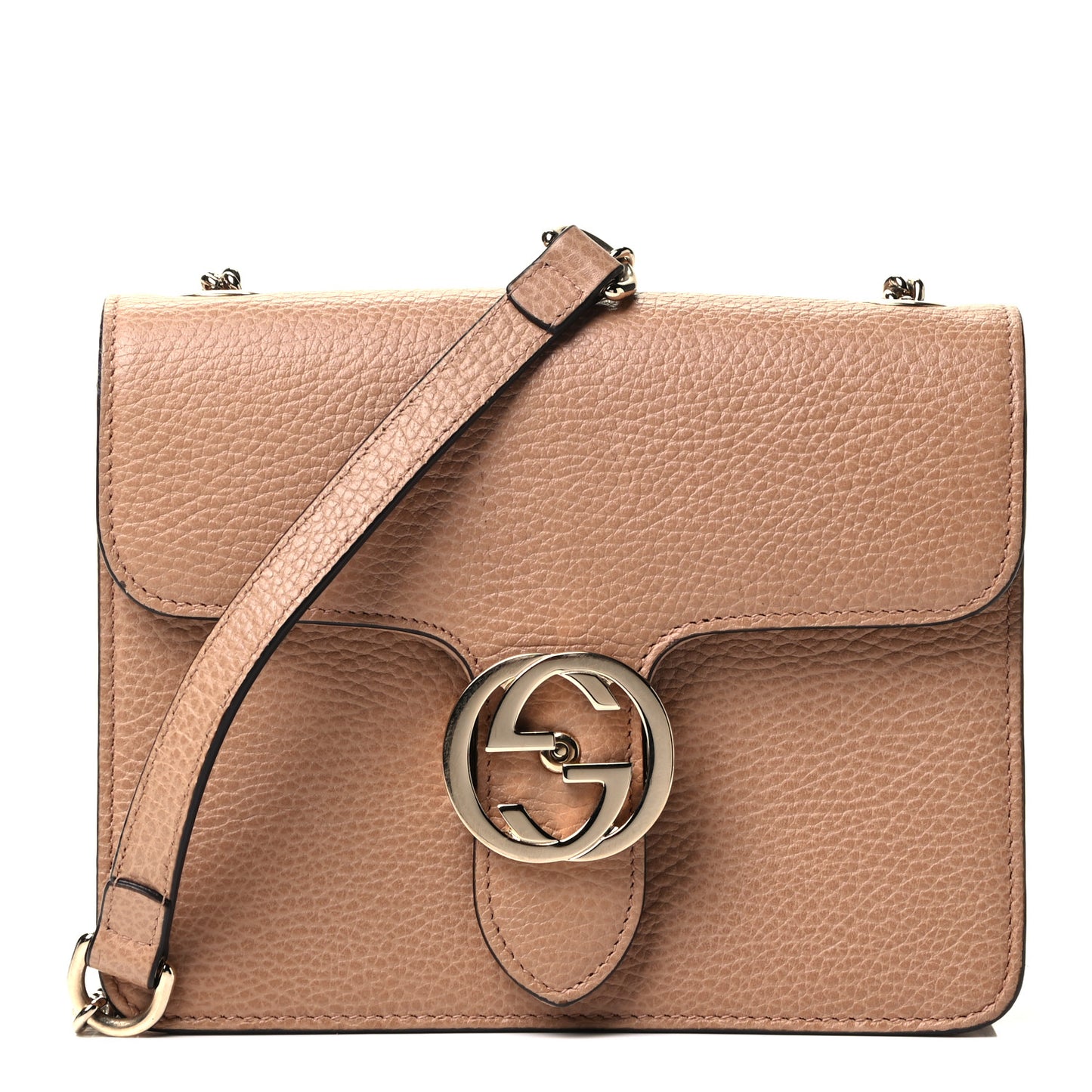 Dollar Calfskin Small Interlocking G Shoulder Bag Camelia