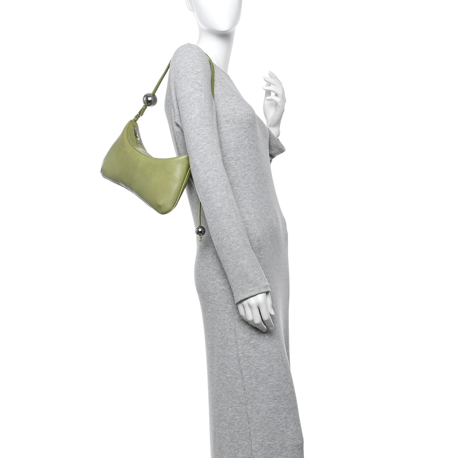 Jacquemus Calfskin Lizard Embossed Le Bious Perle Large Green