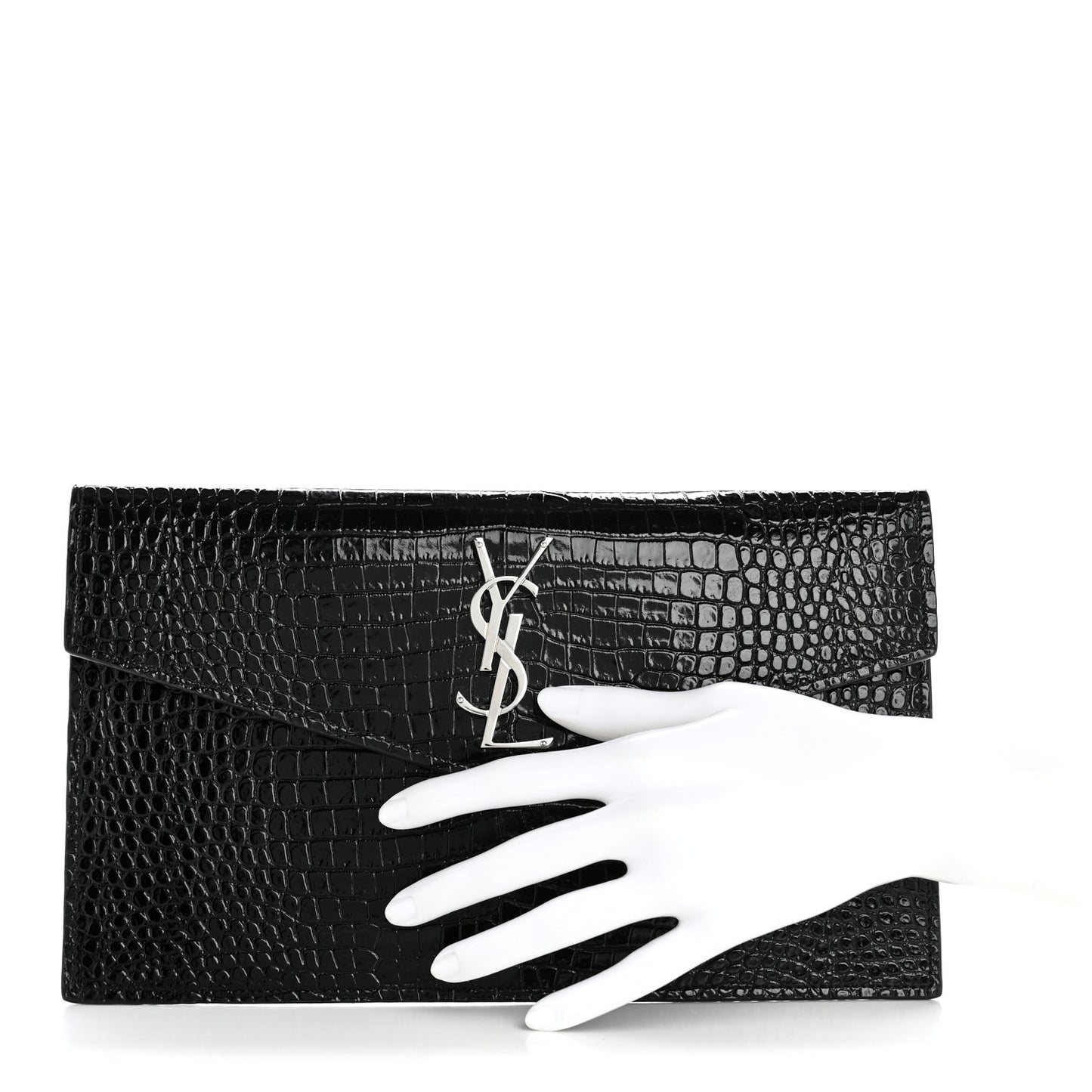 Calfskin Crocodile Embossed Uptown Monogram Pouch Black