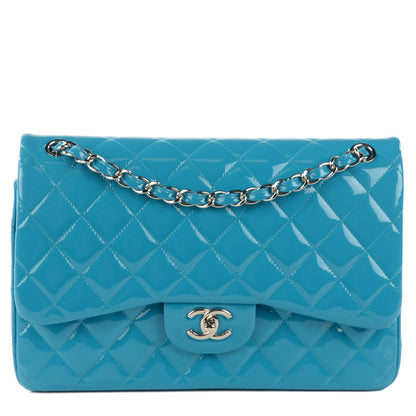 Chanel Patent Calfskin Quilted Jumbo Double Flap Turquoise 1 of 8