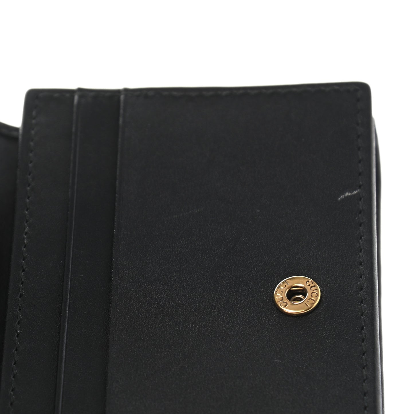 Calfskin Matelasse Cicada Stud GG Marmont Card Case Wallet Black