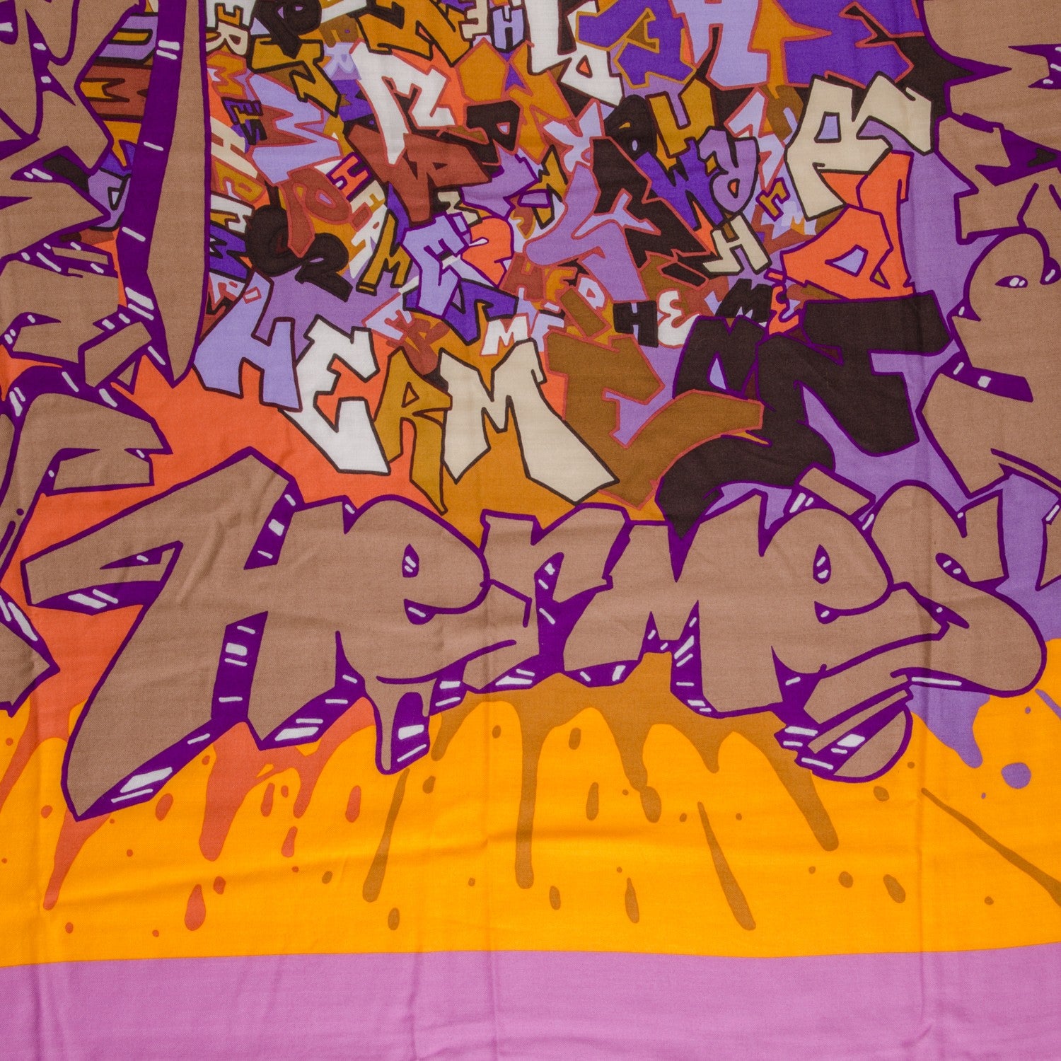 Hermes Silk Cashmere Graff Graffiti Shawl 140 Juane D'Or Violine Marron 3 of 6