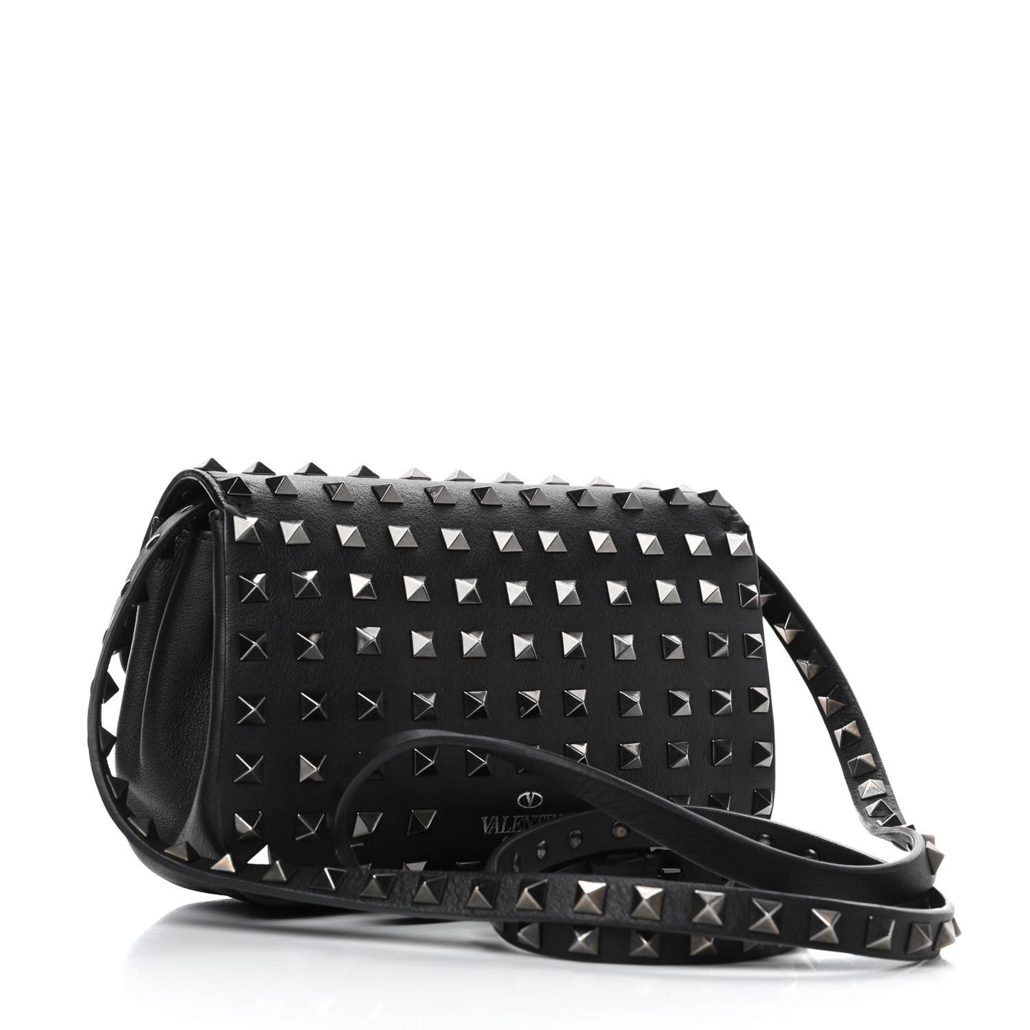 Vitello Mini Rockstud All Over Flap Saddle Crossbody Bag Black