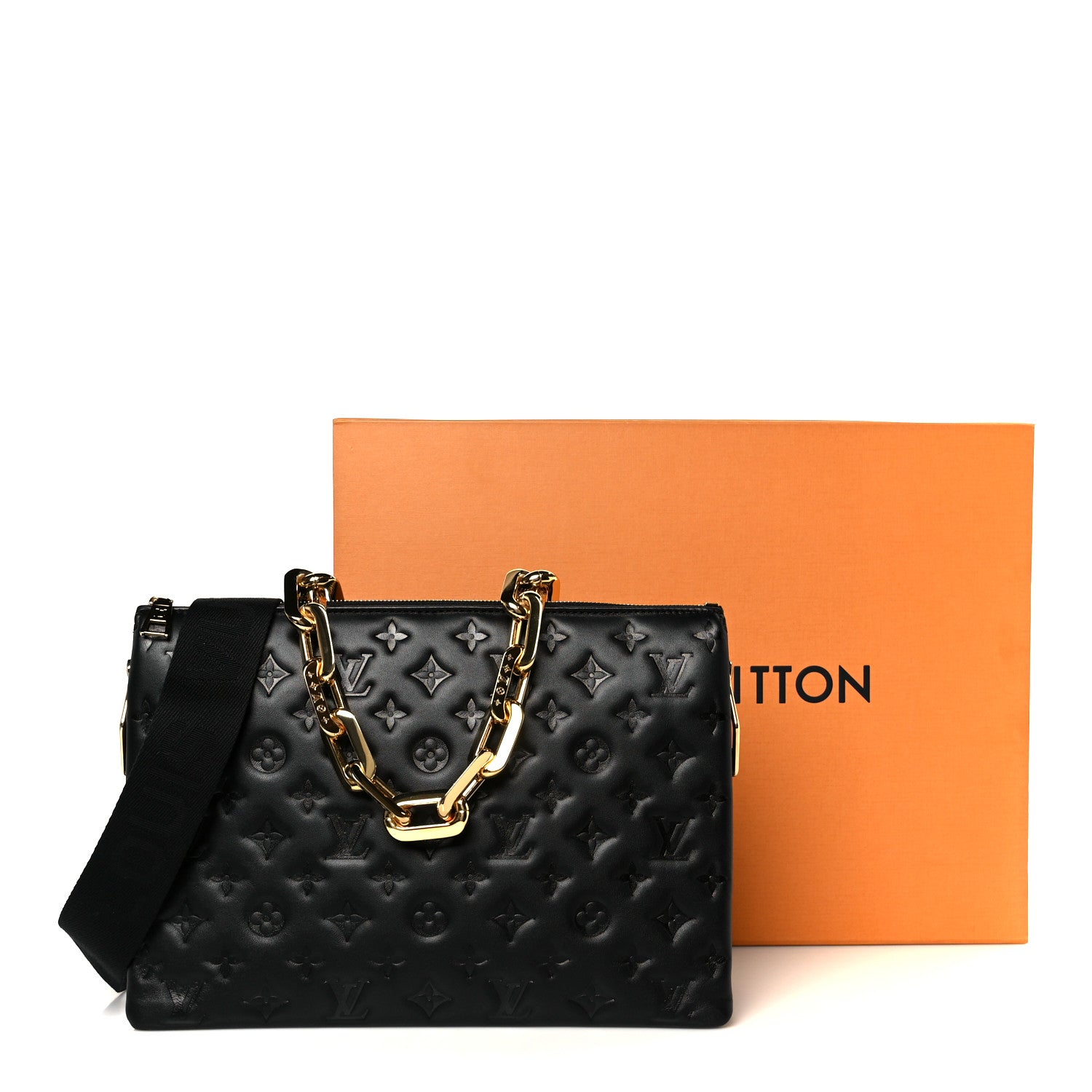 Louis Vuitton Lambskin Embossed Monogram Coussin Black 1808551