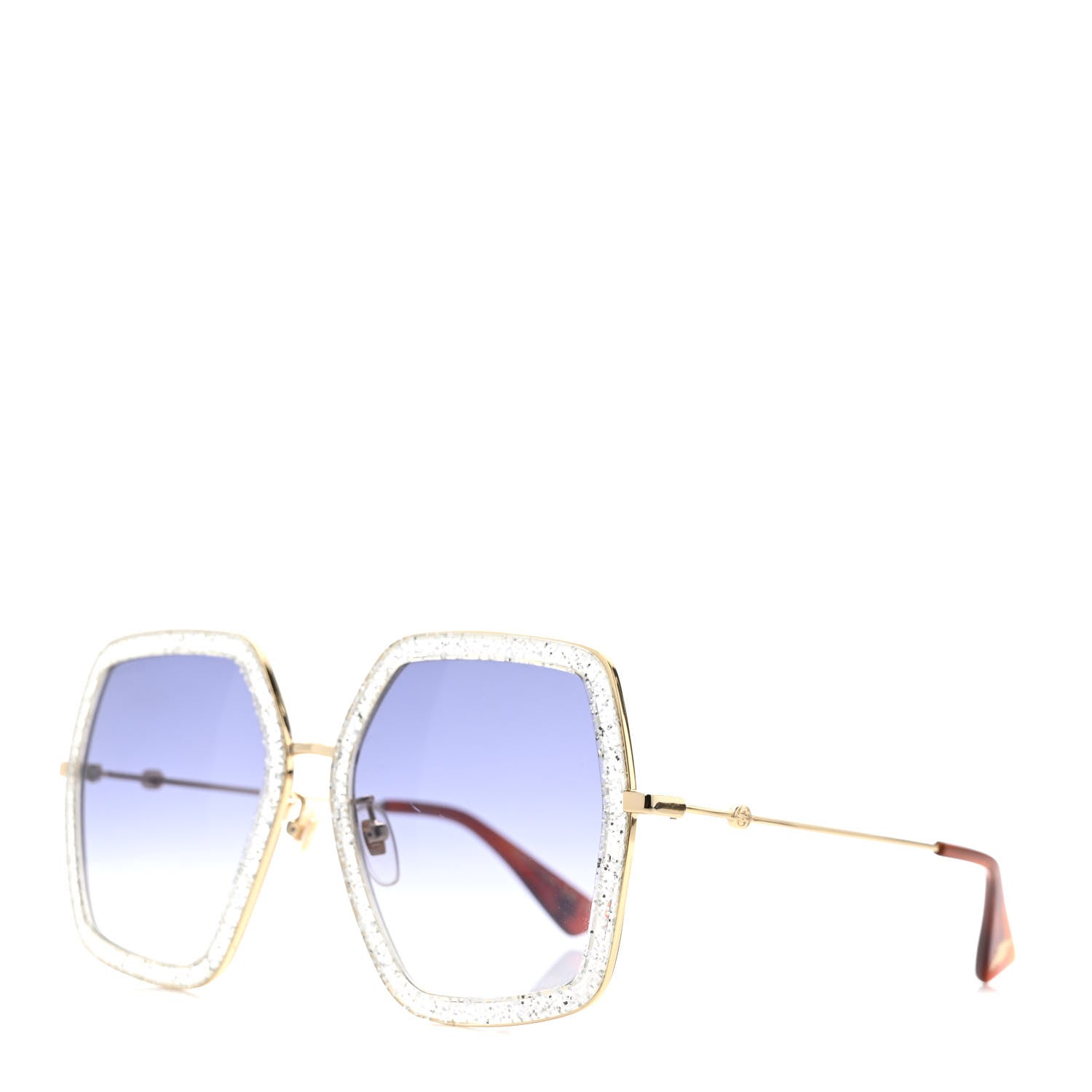 Gucci Glitter Acetate Oversize Square Frame Sunglasses GG0106S Gold 1 of 9