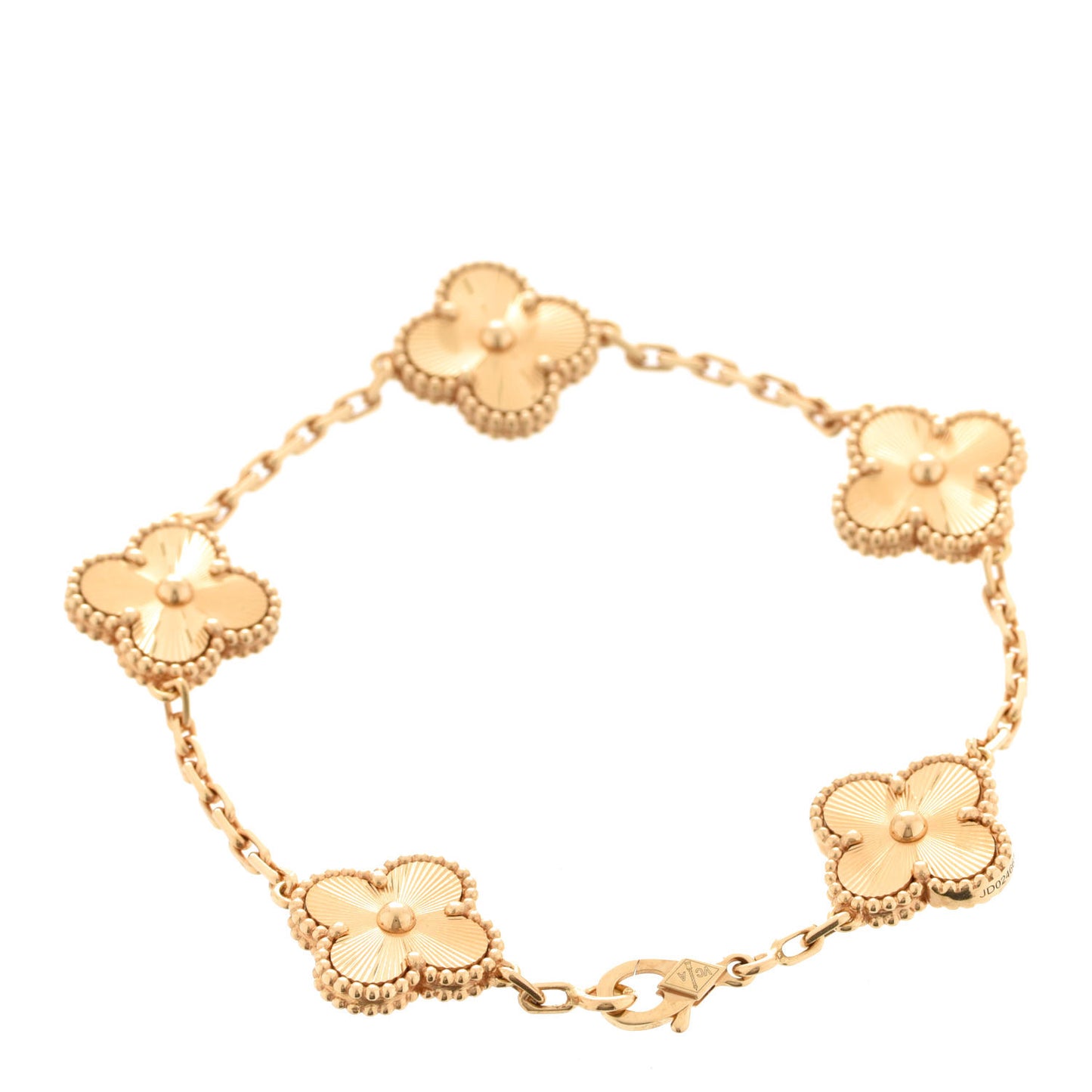 18K Yellow Gold 5 Motifs Guilloche Vintage Alhambra Bracelet