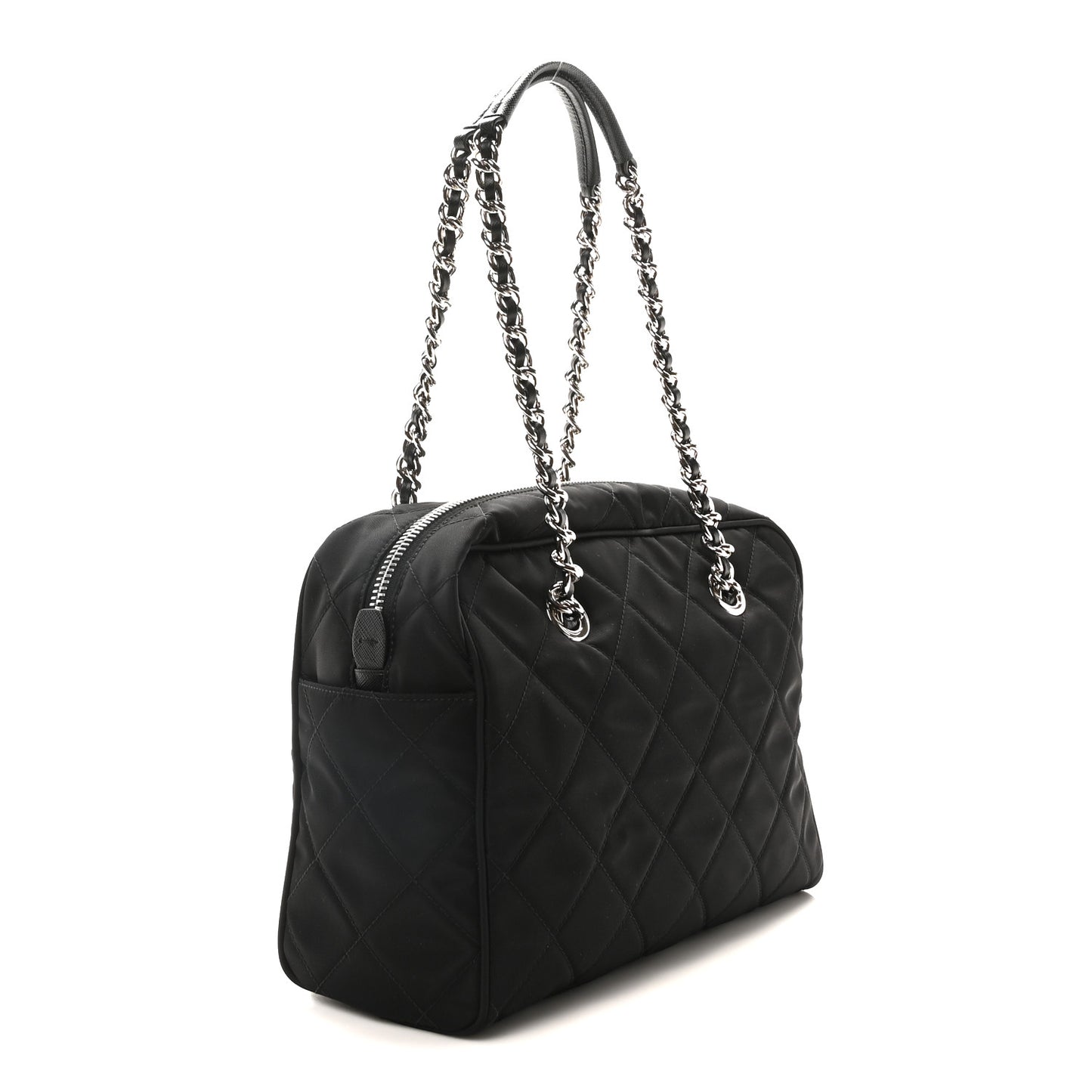 Nylon Tessuto Impuntu Quilted Shoulder Bag Black