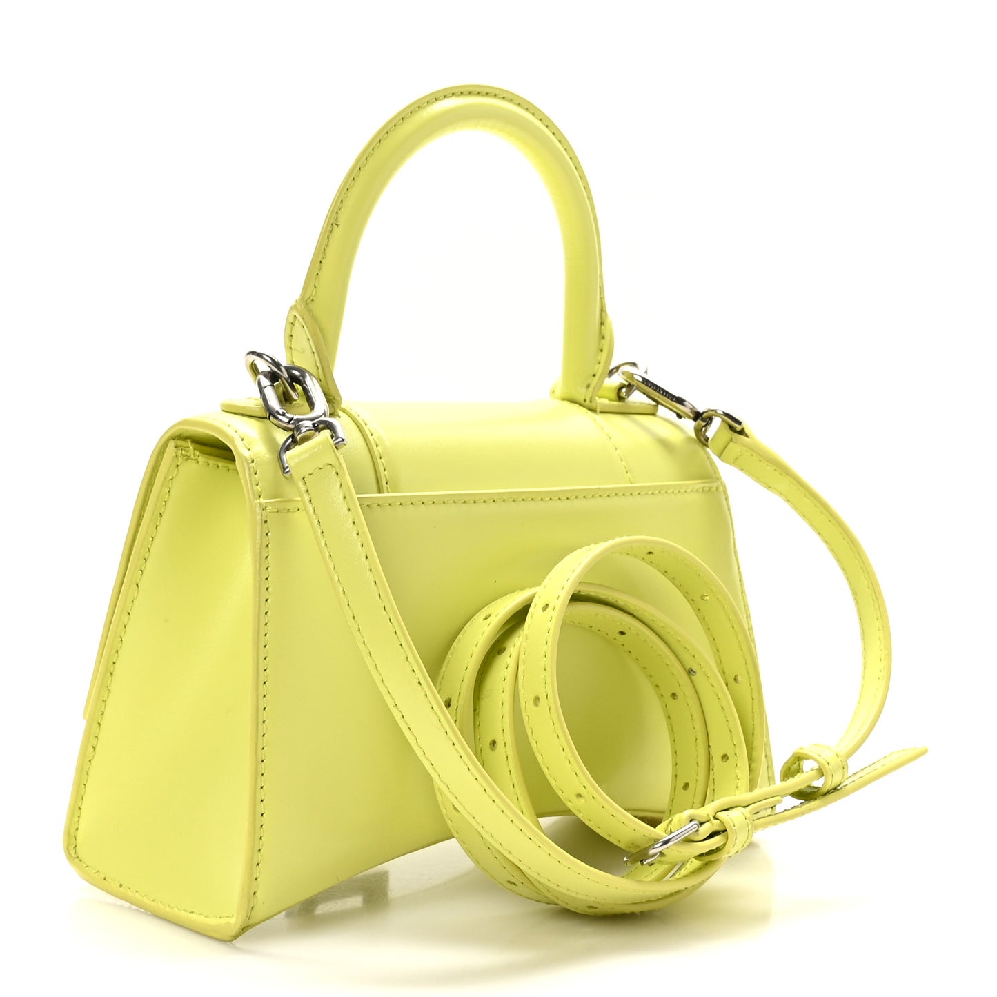 Shiny Box Calfskin Hourglass Top Handle Bag XS Lime
