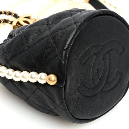 Chanel Calfskin Quilted Pearl Mini About Pearls Drawstring Bucket Bag Black 9 of 10