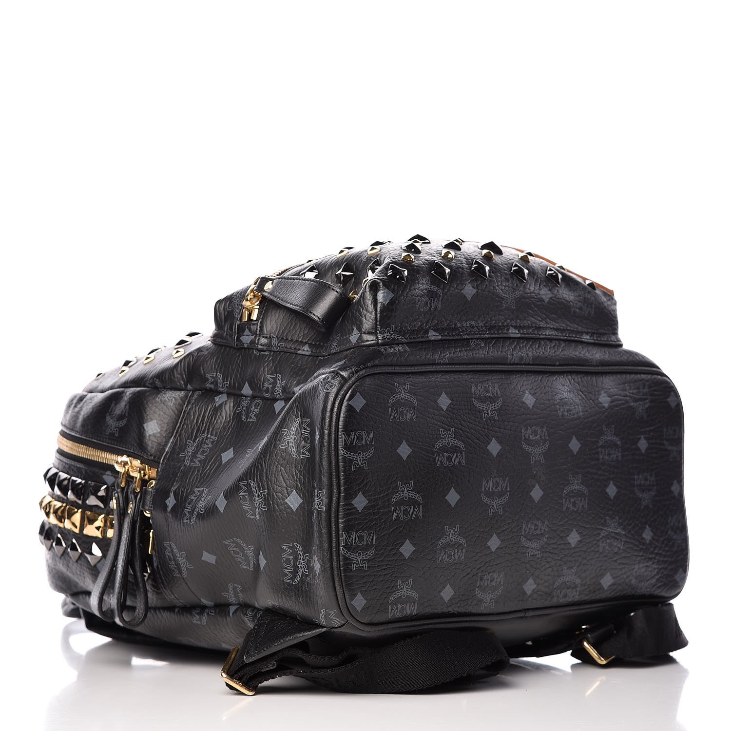 MCM Visetos Bi-Color Studded Medium Backpack Black Cognac 4 of 9