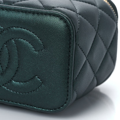 Chanel Iridescent Lambskin Quilted Mini Top Handle Vanity Case With Chain Dark Green 9 of 10