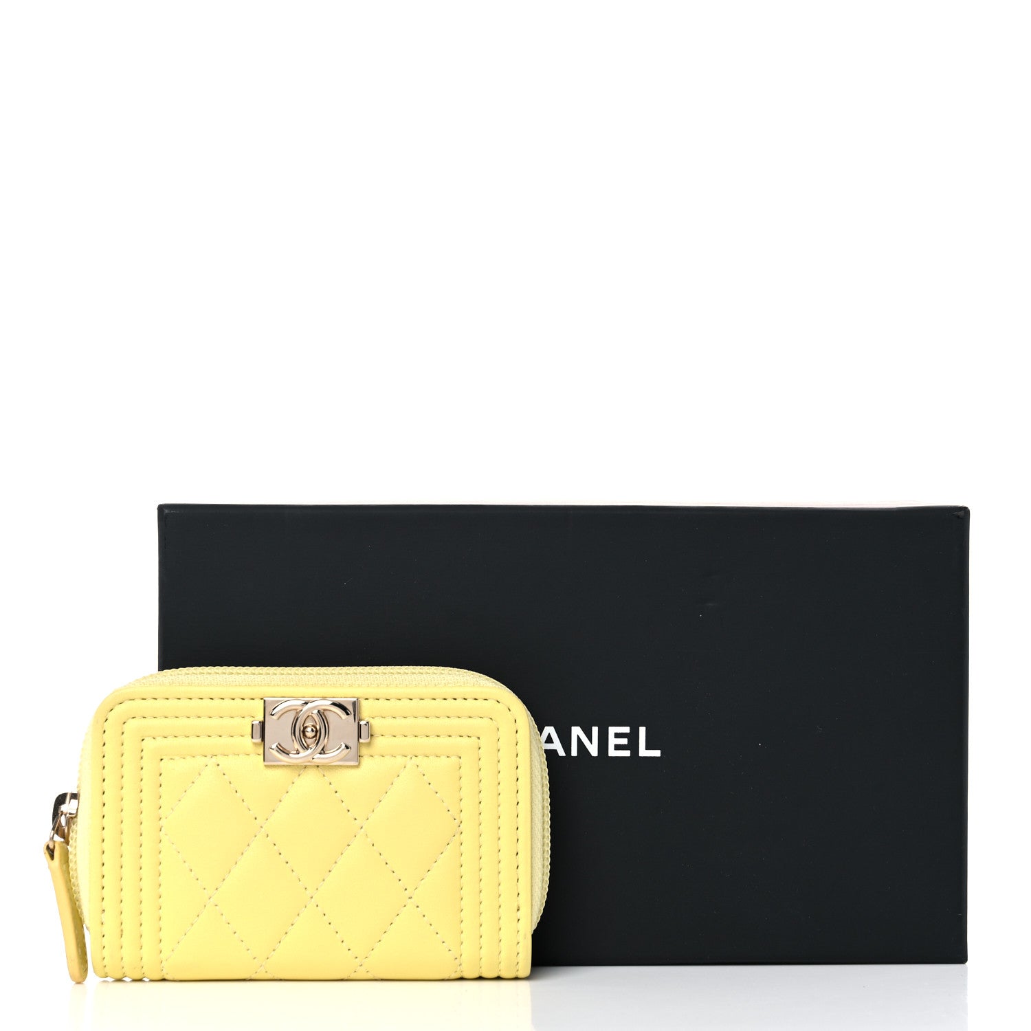 Chanel Lambskin Quilted Zip Around Boy Coin Purse Wallet Yellow 10 of 10