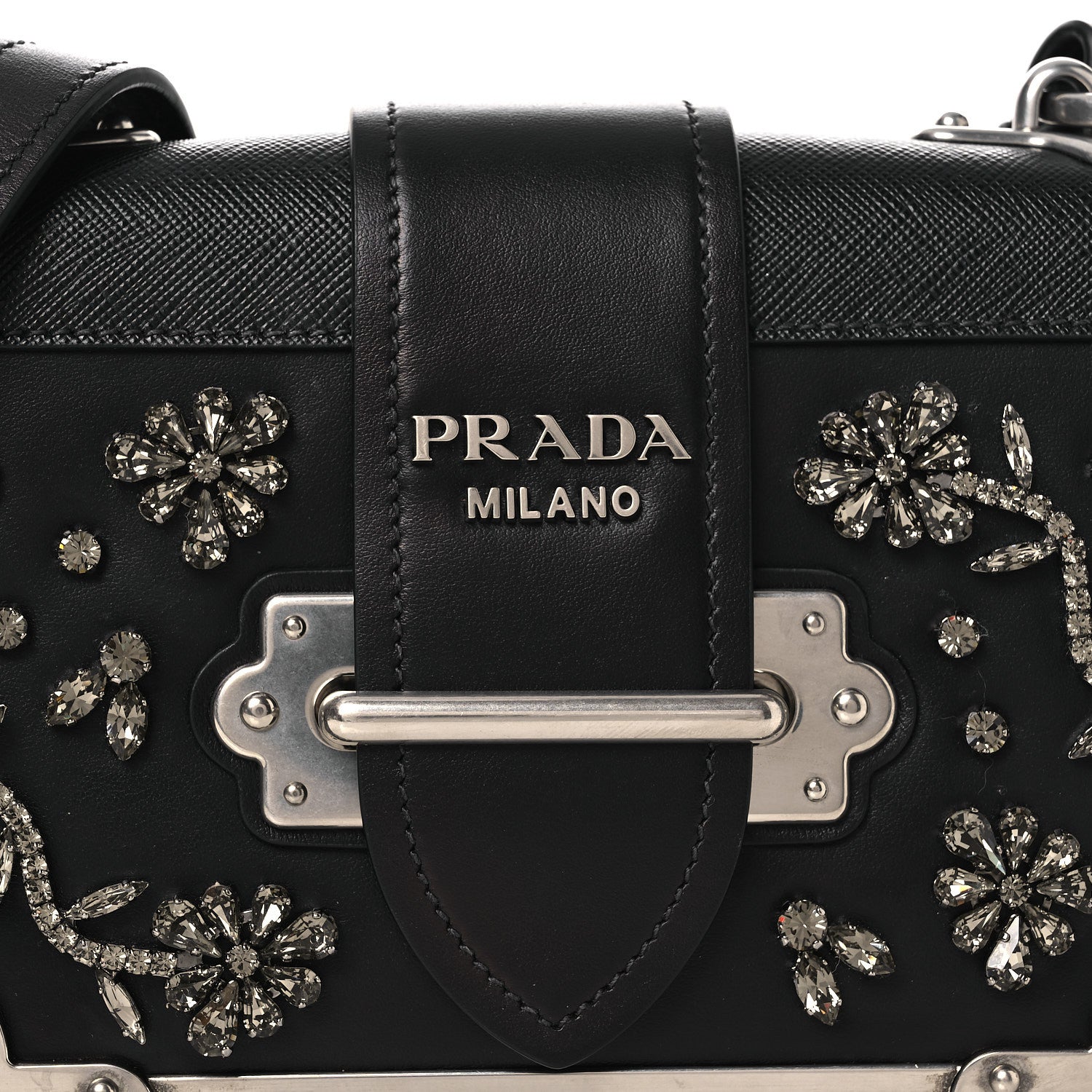 Prada Crystal City Calf Saffiano Cahier Shoulder Bag Black 8 of 11