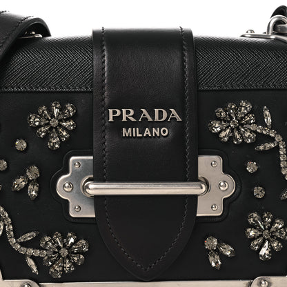 Prada Crystal City Calf Saffiano Cahier Shoulder Bag Black 8 of 11