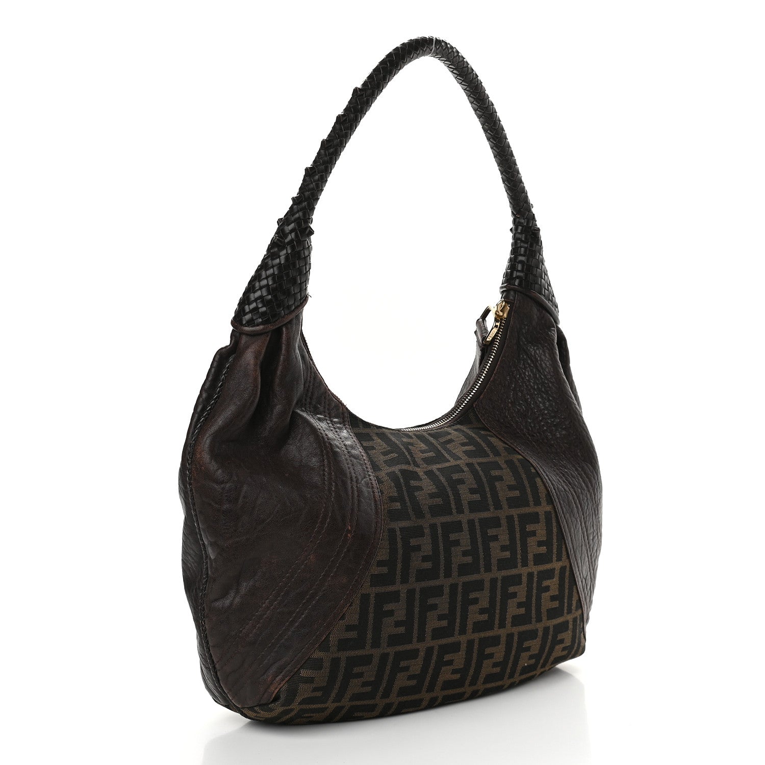 Fendi Zucca Nappa Nuvolata Vitello Tortuga Large Spy Hobo Tobacco Moro 2 of 8