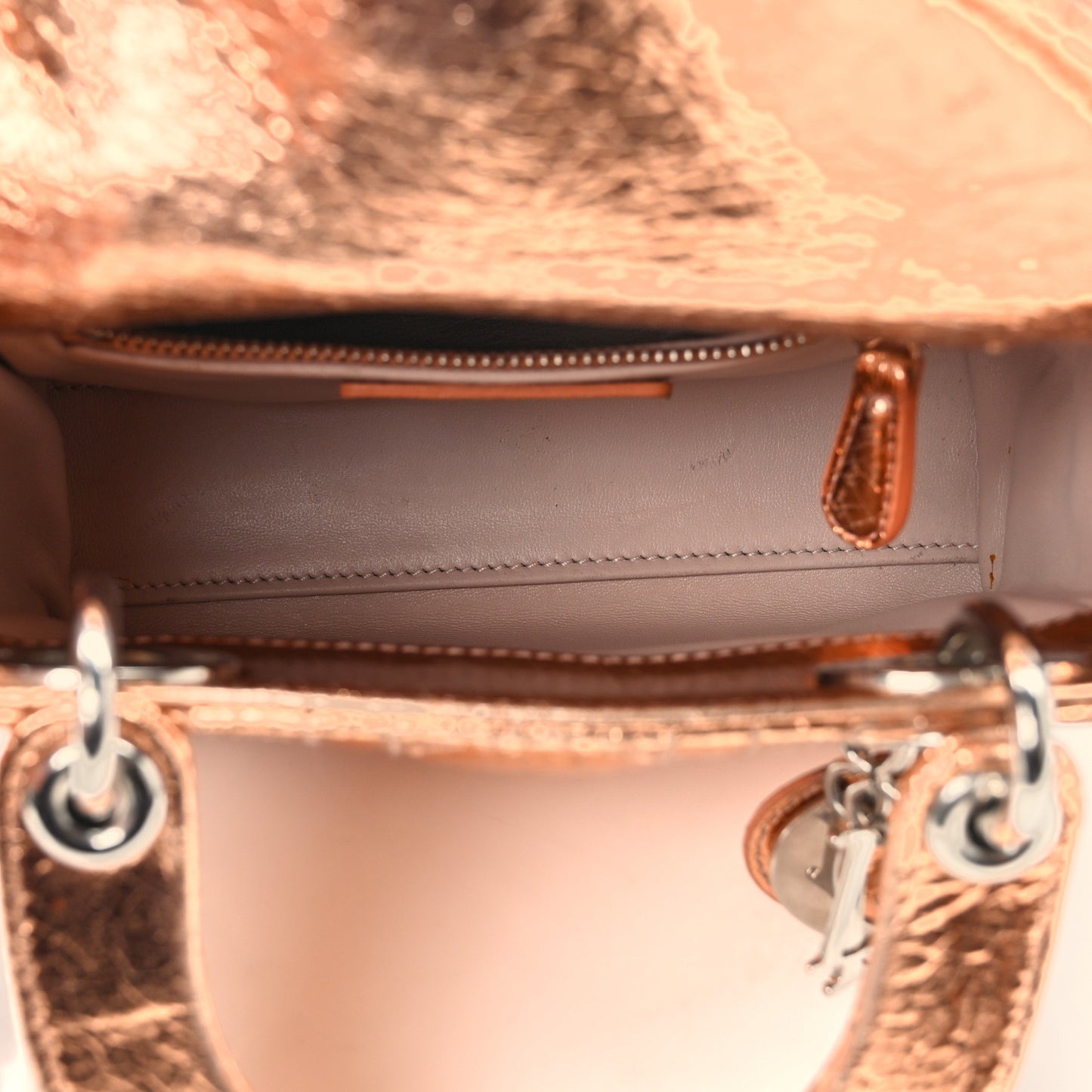 Metallic Crinkled Lambskin Cannage Mini Lady Dior Pink