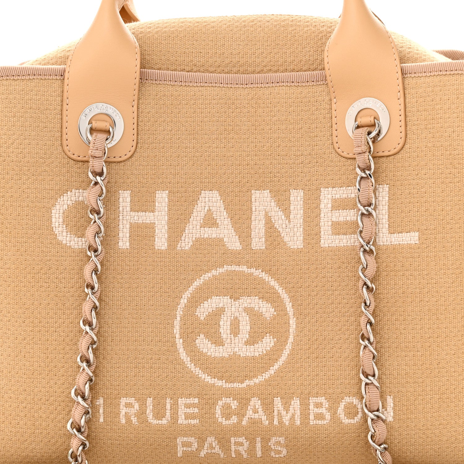 Chanel Canvas Deauville Bowling Bag Beige 8 of 10