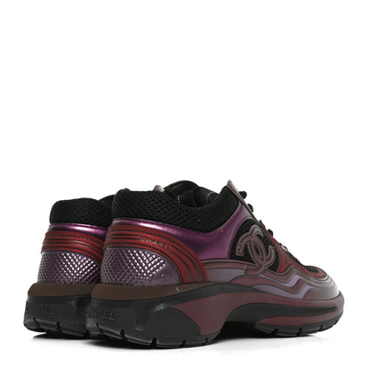 Chanel Fabric Laminated Calfskin Stretch CC Womens Sneakers 36 Black Purple Burgundy 5 of 9