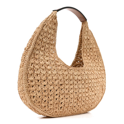 Celine Raffia Calfskin Triomphe Panier Hobo Bag Natural Tan 3 of 11