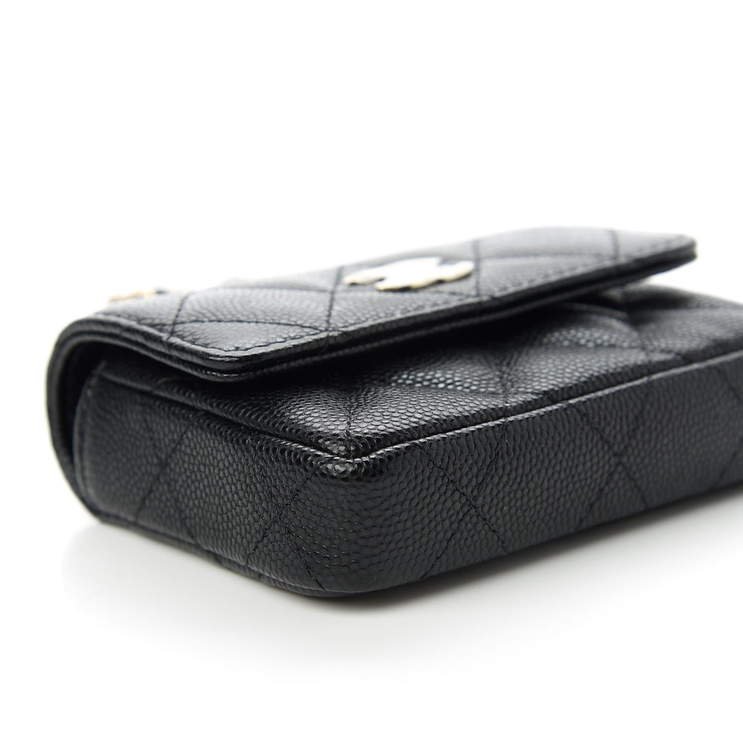 Caviar Quilted Mini Pearl On Top Coin Purse With Chain Black