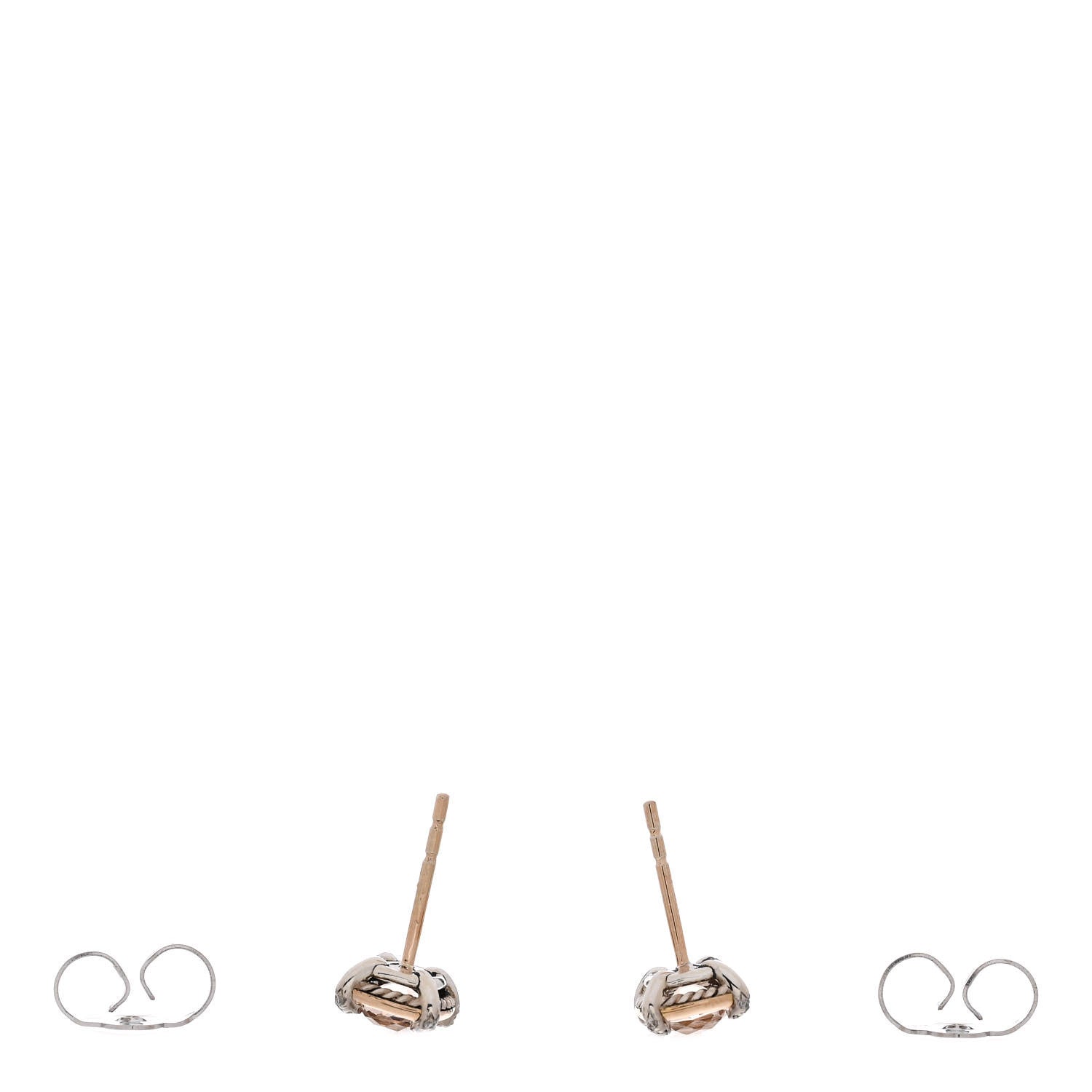 David Yurman 18K Rose Gold Sterling Silver Diamond Morganite 5mm Petite Chatelaine Bezel Earrings 3 of 4
