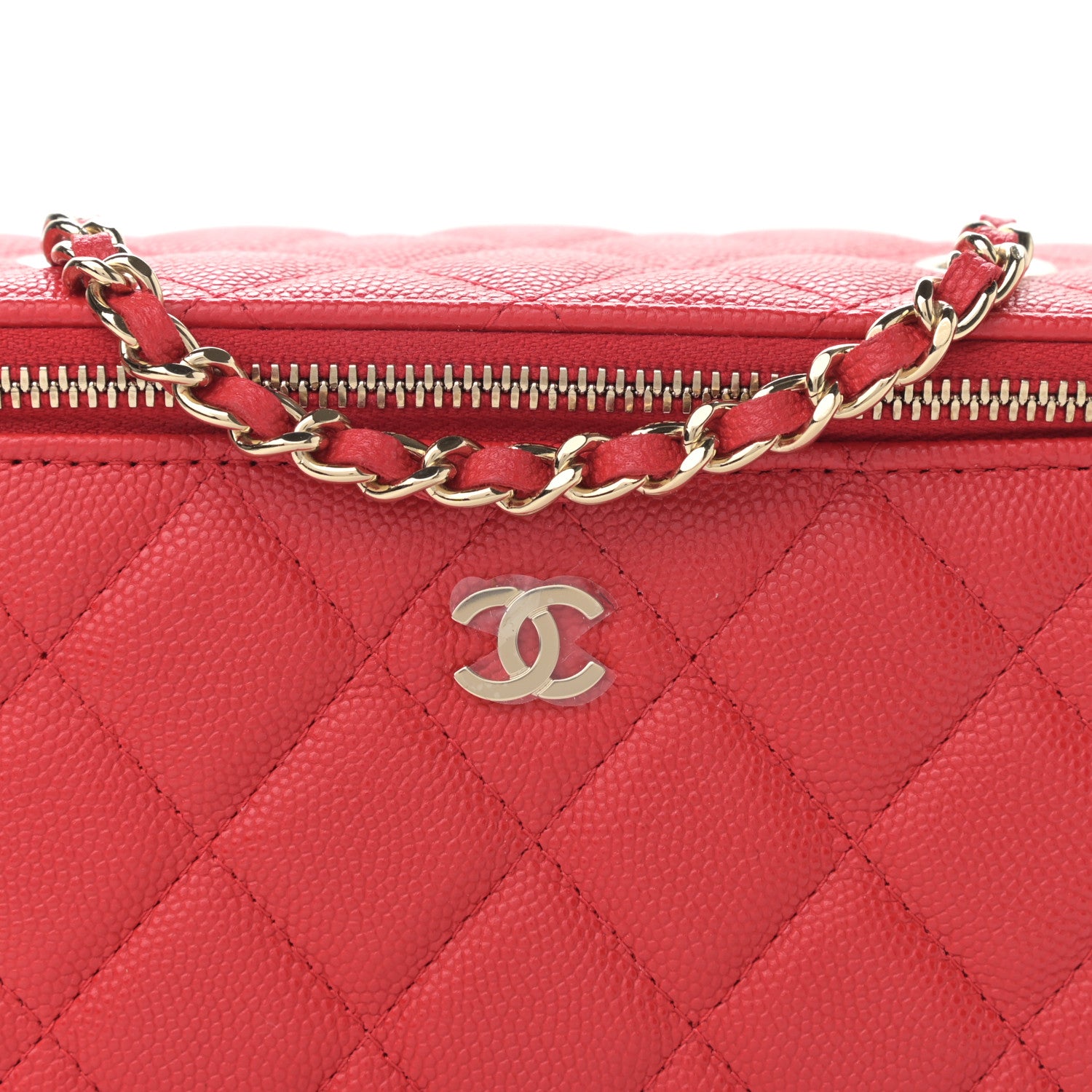 Chanel Caviar Quilted Small Vanity Case With Chain Red 8 of 9