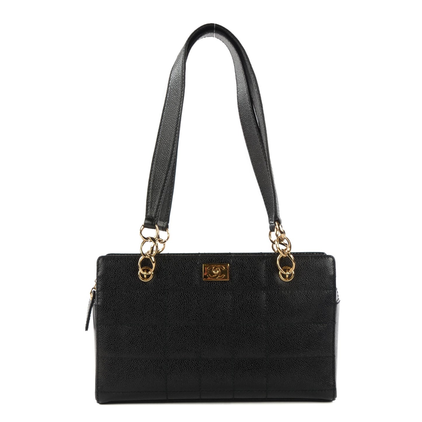 Caviar Square Stitched Shoulder Bag Black