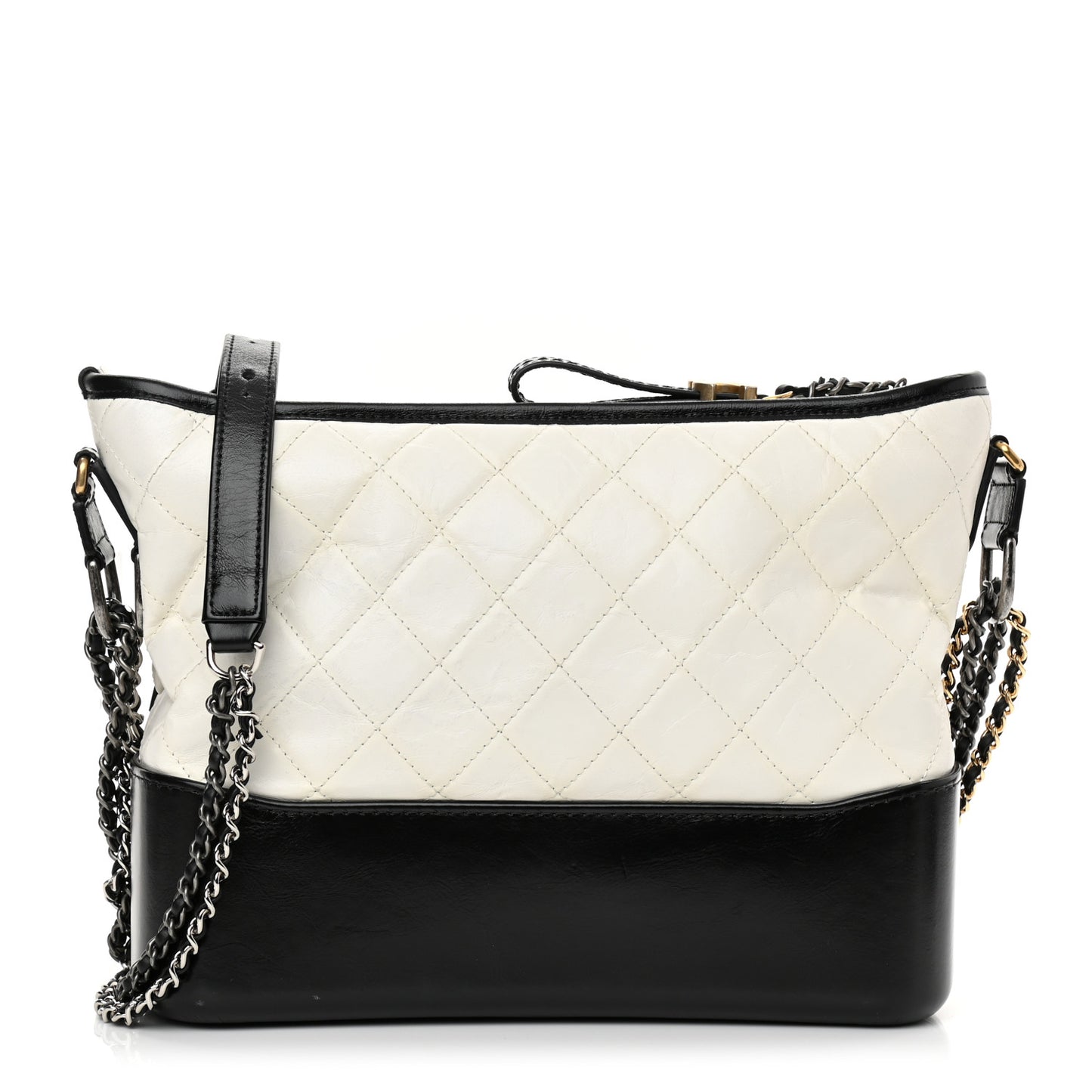 Aged Calfskin Quilted Medium Gabrielle Hobo Black White