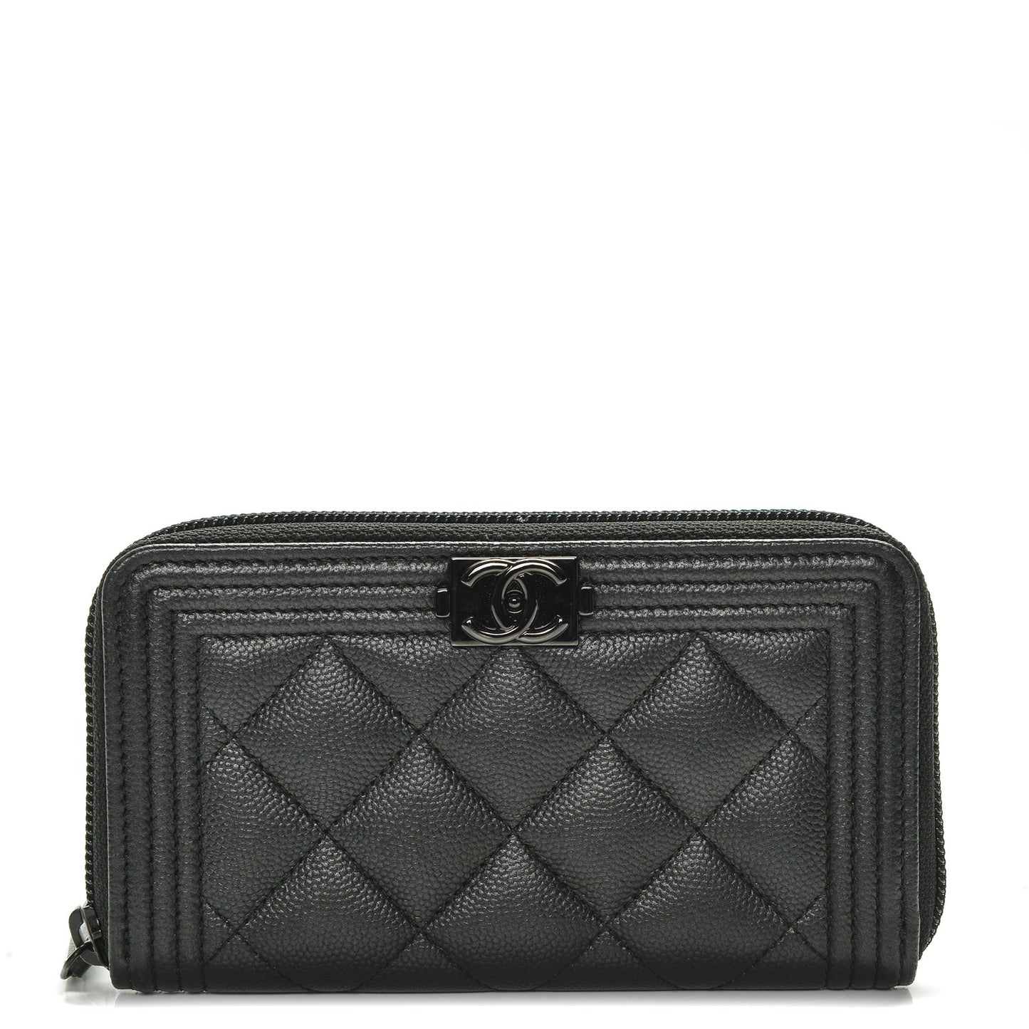 Caviar Quilted Small Boy Zip Around Wallet So Black