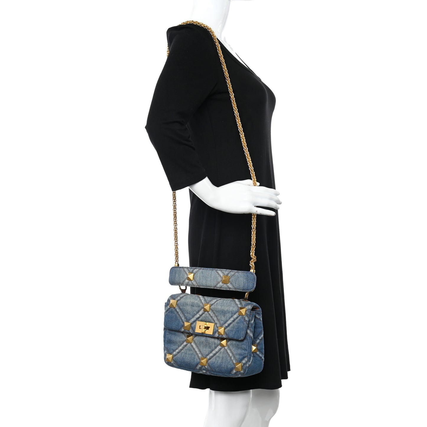 Denim Medium Roman Stud Shoulder Bag Light Denim Selleria