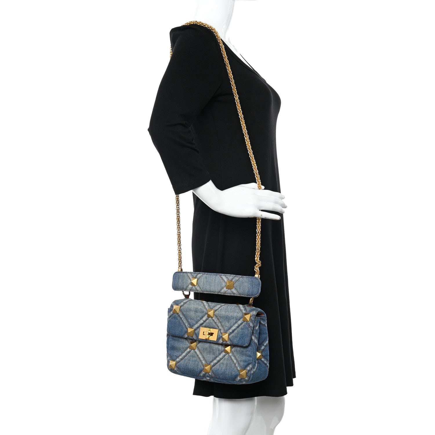 Valentino Garavani Denim Medium Roman Stud Shoulder Bag Light Denim Selleria 3 of 9