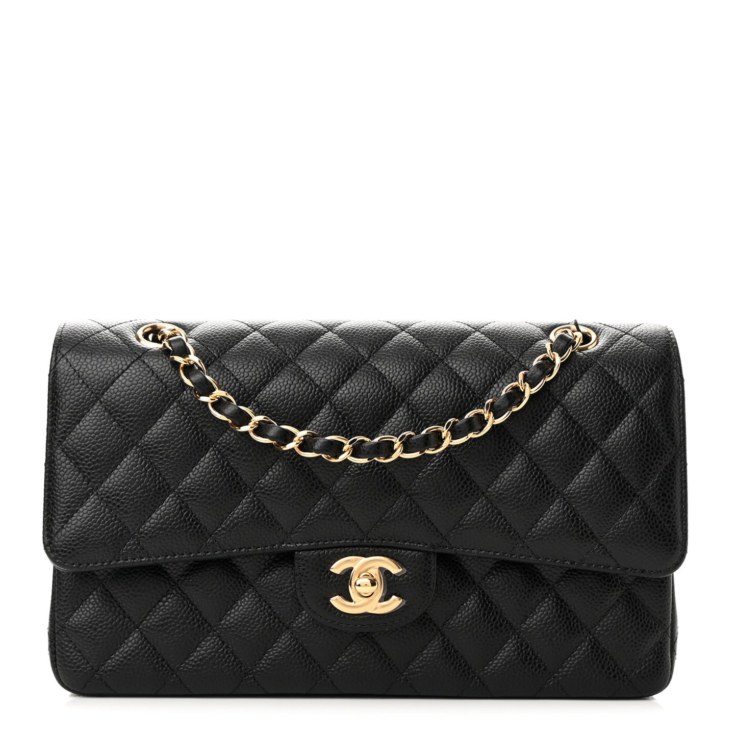 Caviar Quilted Medium Double Flap Black