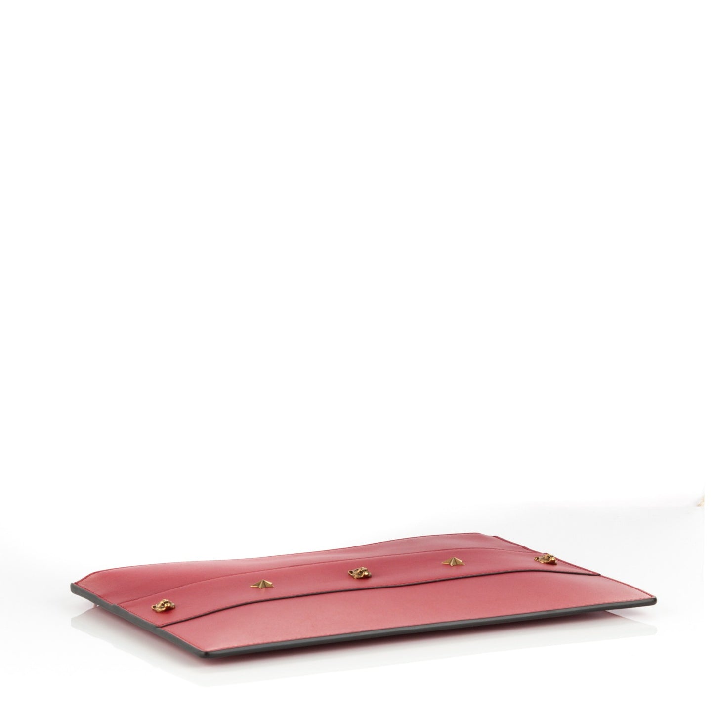 Calfskin Studded Animalier Zip Pouch Red