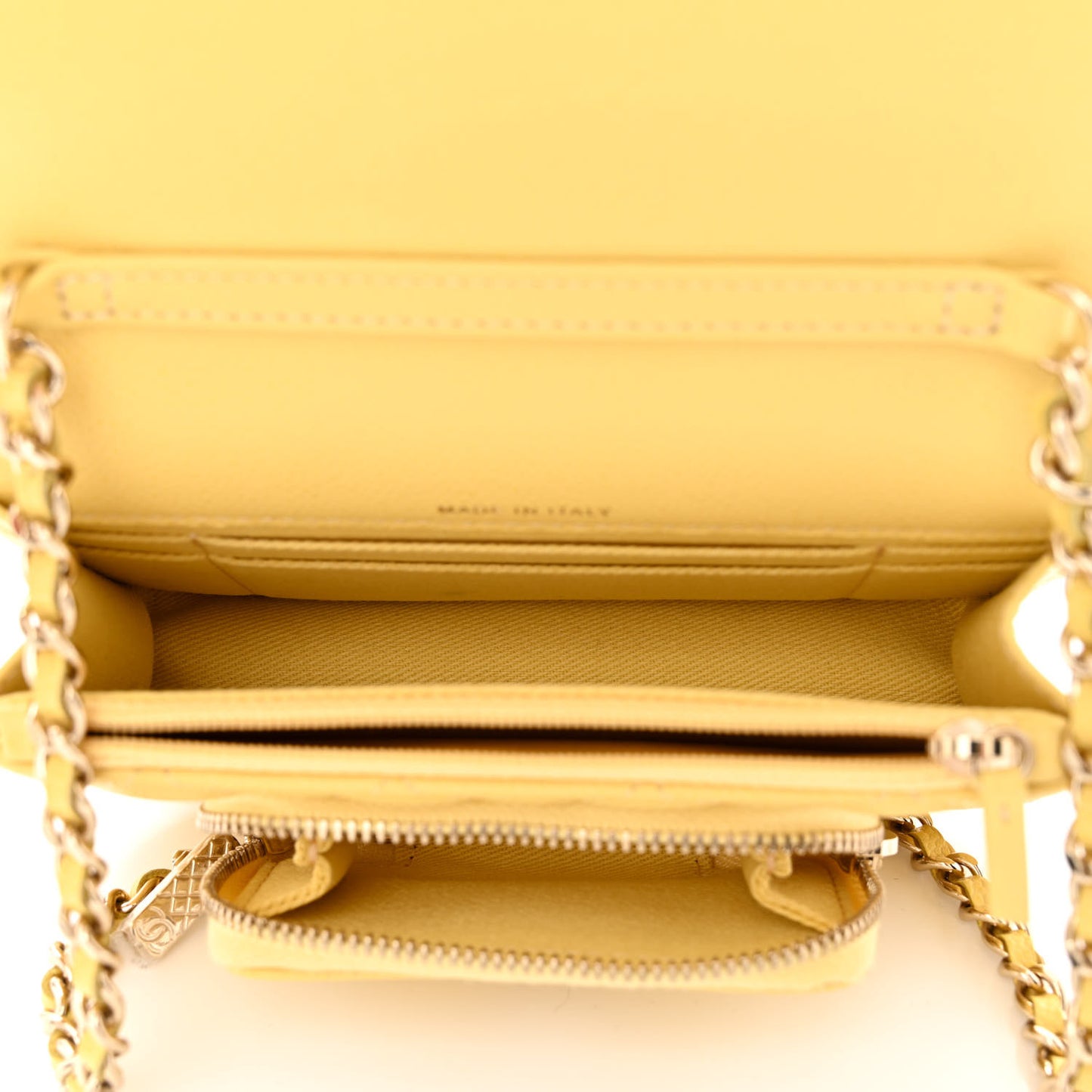 Caviar Quilted Business Affinity Clutch With Chain Flap Yellow