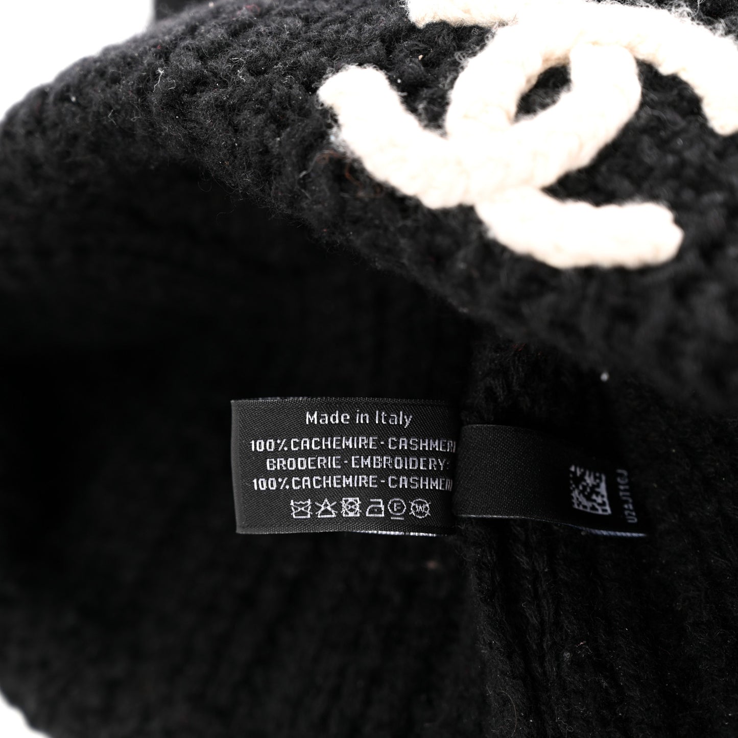 Wool Cashmere CC Beanie Hat Black White