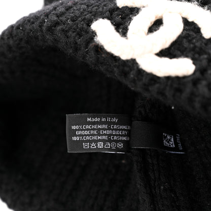 Chanel Wool Cashmere CC Beanie Hat Black White 5 of 5