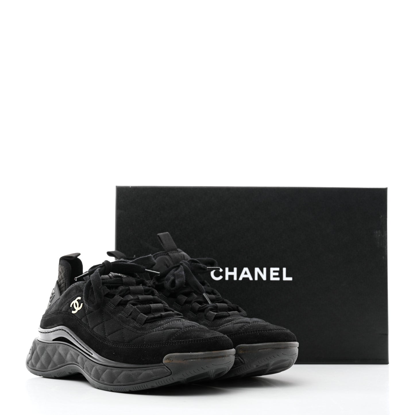 Suede Calfskin Mixed Fibers CC Sneakers 38.5 Black