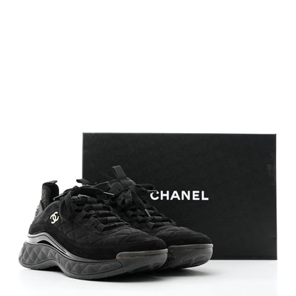 Chanel Suede Calfskin Mixed Fibers CC Sneakers 38.5 Black 9 of 9