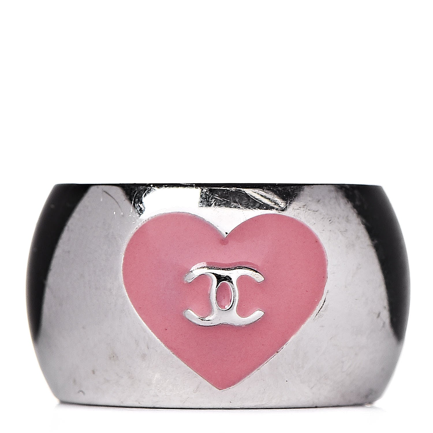 Chanel CC Heart Scarf Ring Silver Pink 3 of 3