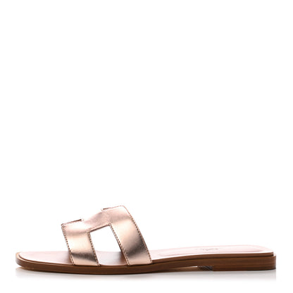 Hermes Metallic Nappa Oran Sandals 38.5 Rose Dore 1 of 10