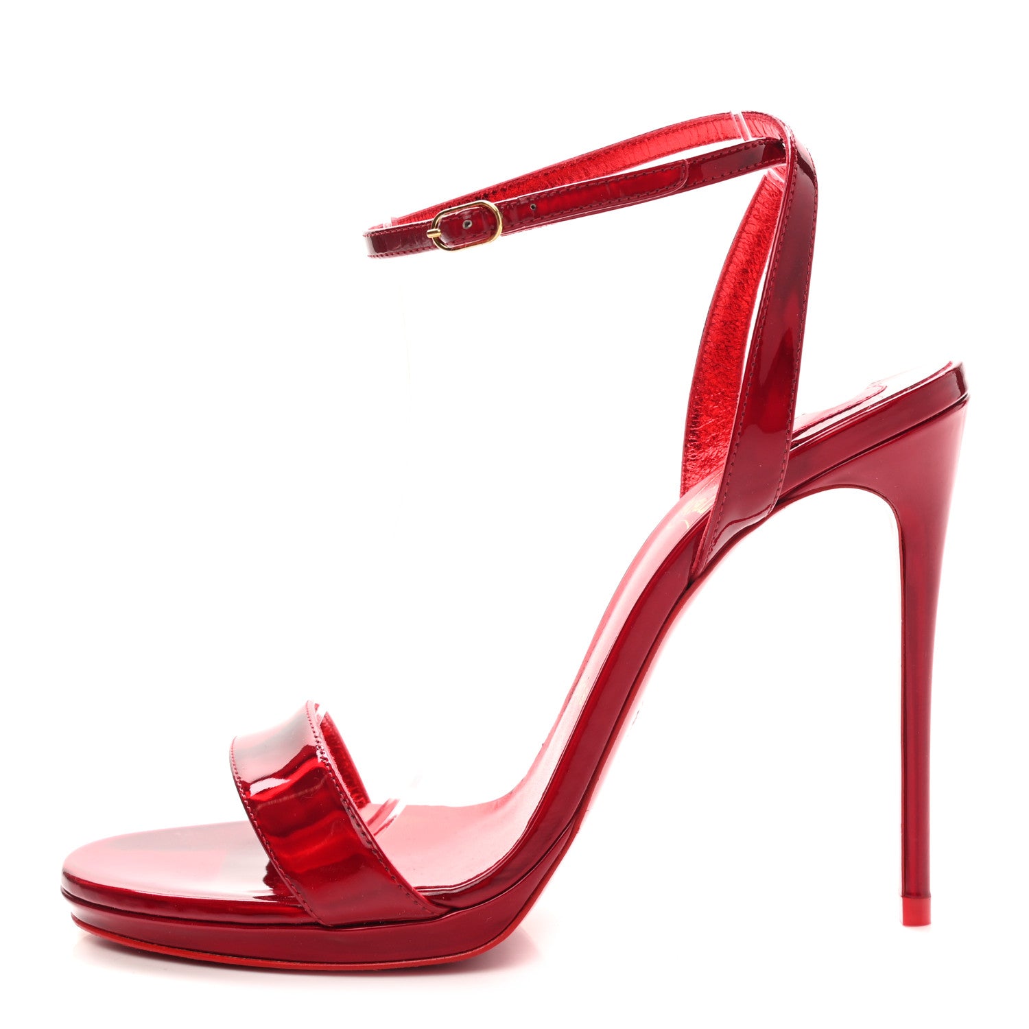 Christian Louboutin Shiny Patent Calfskin Queen Psych Loubi Ankle Strap Sandals 37.5 Red 1 of 8