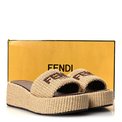 Fendi Raffia Womens FF Sunshine Flatform Slide Sandals 39.5 Beige 11 of 11