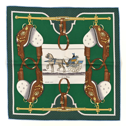 Hermes Silk Carrick a Pompe Pocket Square  Vert Anglais White 1 of 3
