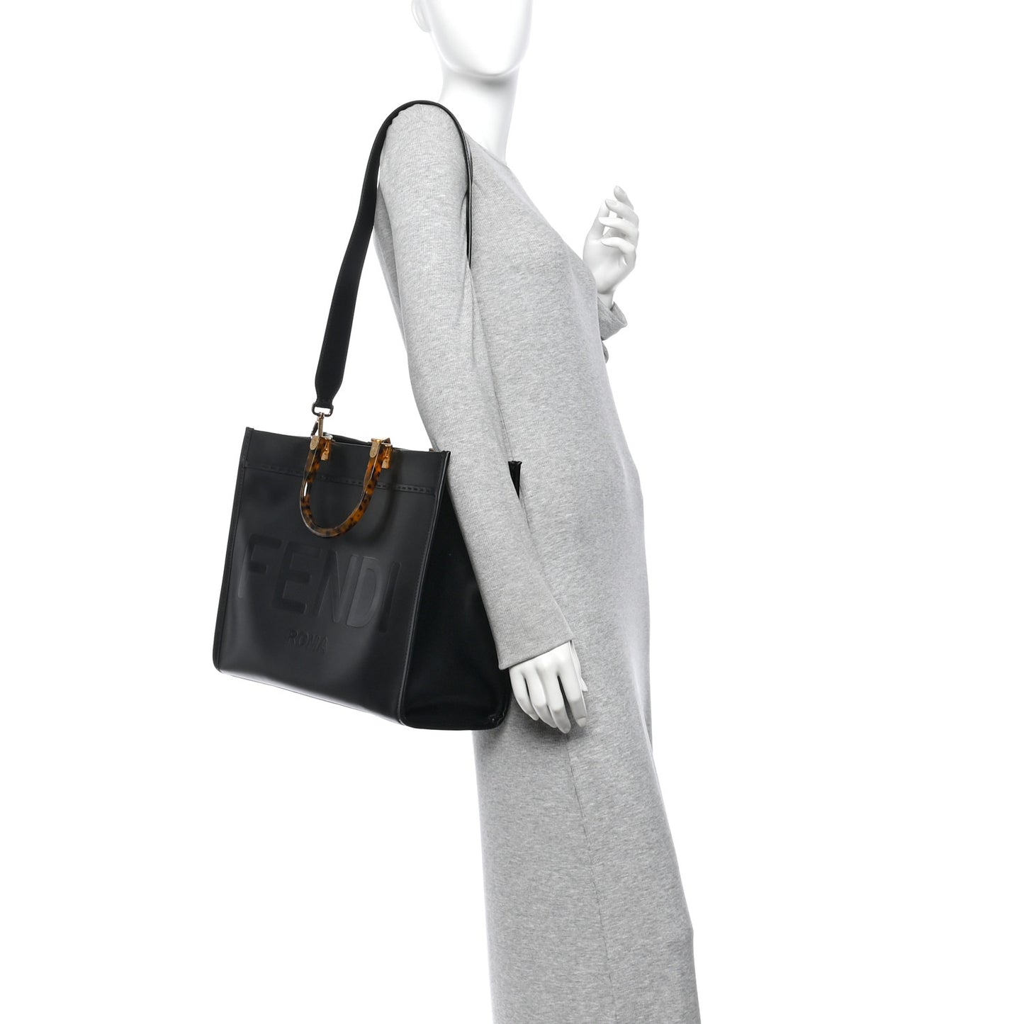 Vitello King Plexiglass Medium Fendi Sunshine Shopper Tote Black