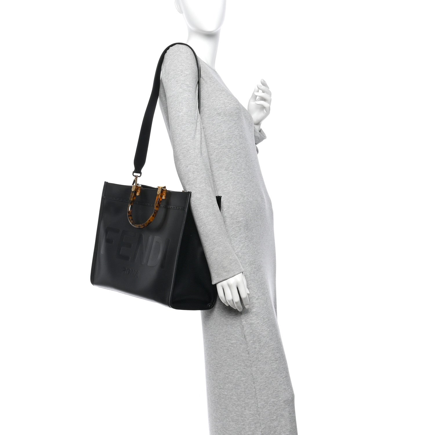 Fendi Vitello King Plexiglass Medium Fendi Sunshine Shopper Tote Black 2 of 14