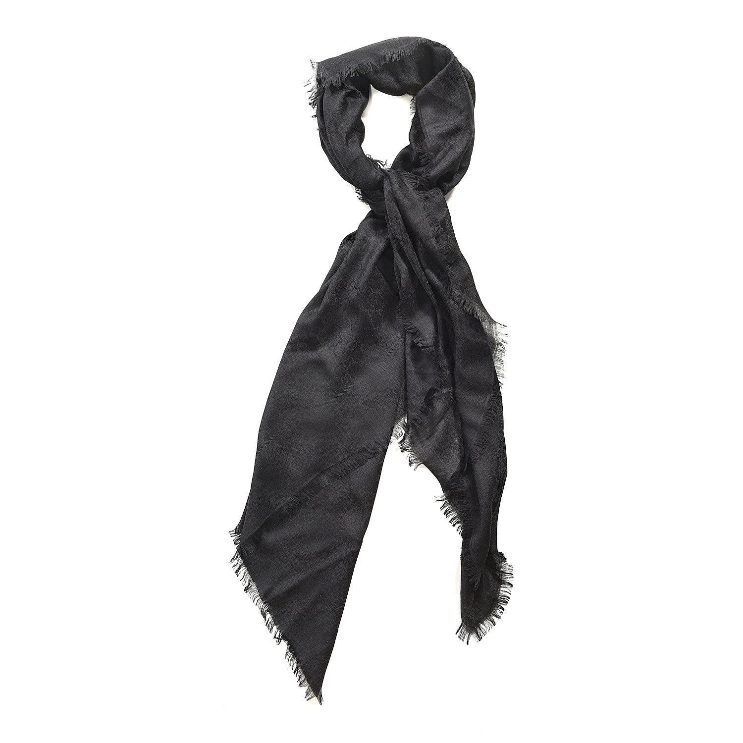 Gucci Wool Silk GG Monogram Ghili Shawl Black 1 of 7