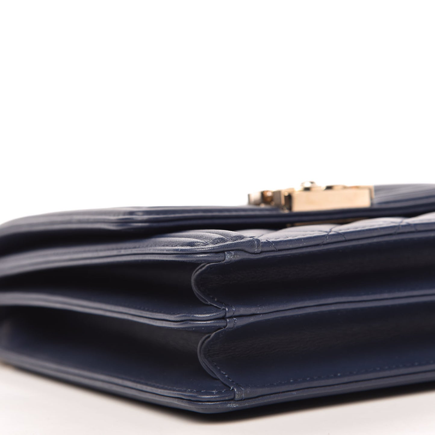 Calfskin Quilted North South Boy Flap Navy