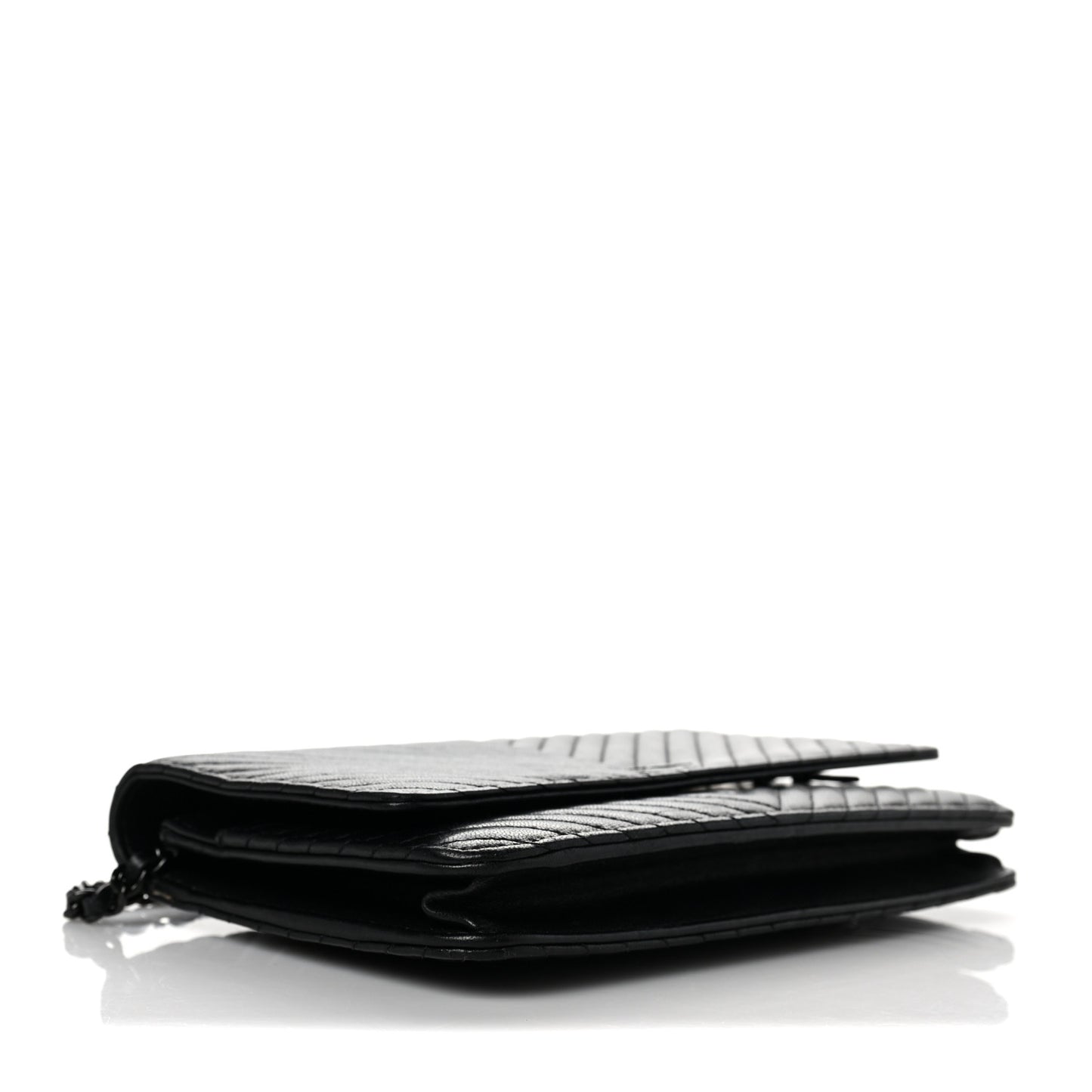 Calfskin Chevron Wallet On Chain WOC So Black